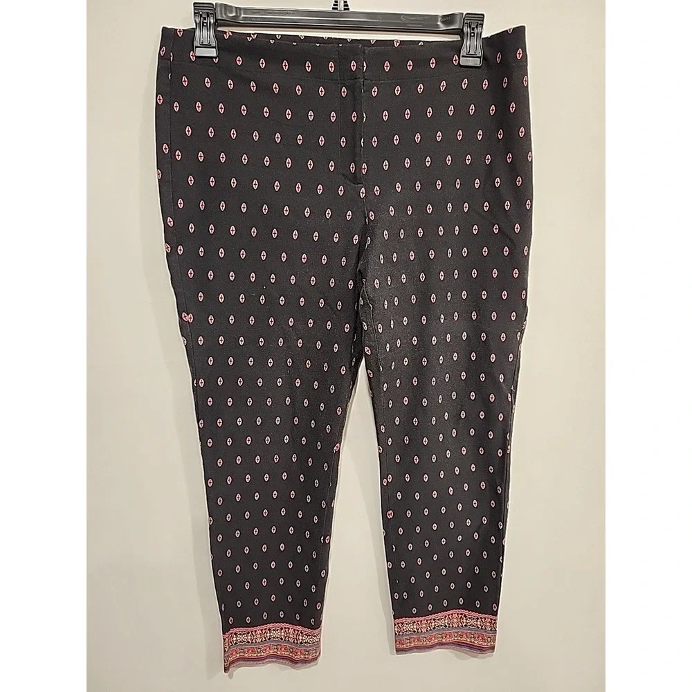 J. Jill Premium Bi Stretch Black Red Check Pants Womens 14, 36 Waist‎ 26 Inseam